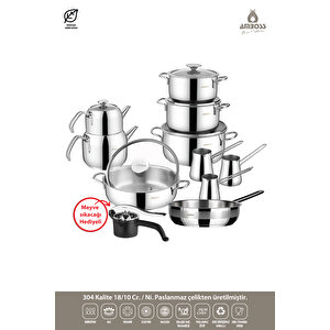 Big Chef 21 Parça Paslanmaz Çelik Tencere Tava Çeyiz Seti
