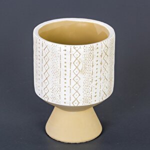 Motifli Yuvarlak Beton Saksı 12x19 Cm