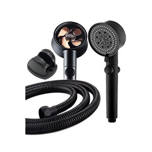 Turbo Pervaneli 5 Fonksiyonlu Duş Başlığı 150 Cm Siyah Duş Hortumu Ve Mafsal Set