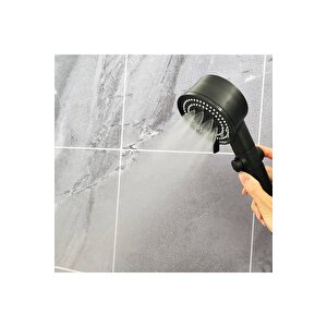 Wuvera Turbo Pervaneli 5 Fonksiyonlu Duş Başlığı 150 Cm Siyah Duş Hortumu Ve Mafsal Set
