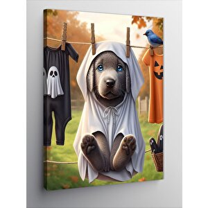 Kanvas Tablo Çamaşır Askısında Sevimli Yavru Köpek 100x140 cm