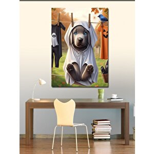 Kanvas Tablo Çamaşır Askısında Sevimli Yavru Köpek 100x140 cm