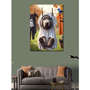 Kanvas Tablo Çamaşır Askısında Sevimli Yavru Köpek 100x140 cm