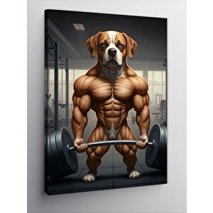 Kanvas Tablo Kaslı Köpek Ağırlık Kaldırırken 70x100 cm