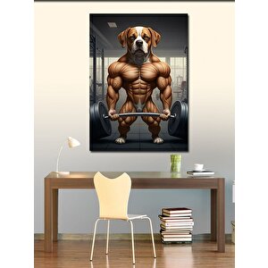 Kanvas Tablo Kaslı Köpek Ağırlık Kaldırırken 70x100 cm