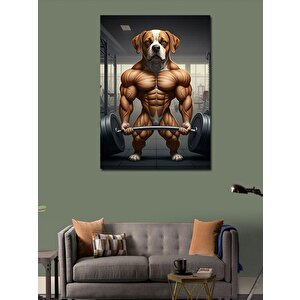 Kanvas Tablo Kaslı Köpek Ağırlık Kaldırırken 70x100 cm