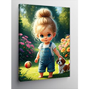 Kanvas Tablo Bebek Bahçesi Ve Yavru Köpek 70x100 cm
