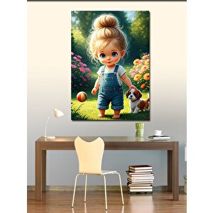 Kanvas Tablo Bebek Bahçesi Ve Yavru Köpek 70x100 cm