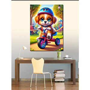 Kanvas Tablo Bisiklete Binen Yavru Köpek 100x140 cm