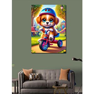 Kanvas Tablo Bisiklete Binen Yavru Köpek 100x140 cm