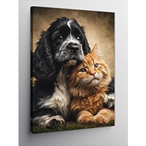 Kanvas Tablo Köpek Ve Kedi 100x140 cm