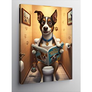 Kanvas Tablo Tuvalette Gazete Okuyan Köpek