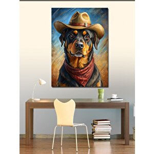 Kanvas Tablo Kovboy Şapkalı Köpek 70x100 cm