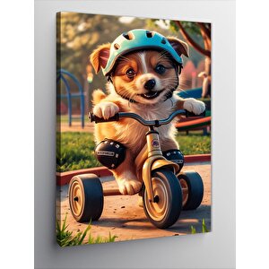 Kanvas Tablo Bisiklet Süren Köpek 70x100 cm