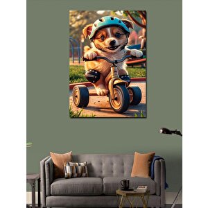 Kanvas Tablo Bisiklet Süren Köpek 70x100 cm