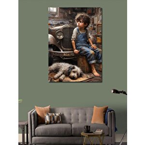 Kanvas Tablo Sanayide Çalışan Çocuk Ve Köpek 70x100 cm