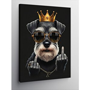 Kanvas Tablo Orta Parmak Gösteren Köpek 100x140 cm