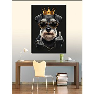 Kanvas Tablo Orta Parmak Gösteren Köpek 100x140 cm