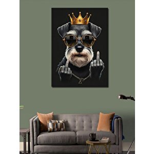 Kanvas Tablo Orta Parmak Gösteren Köpek 100x140 cm