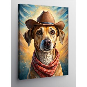 Kanvas Tablo Kovboy Şapkalı Köpek