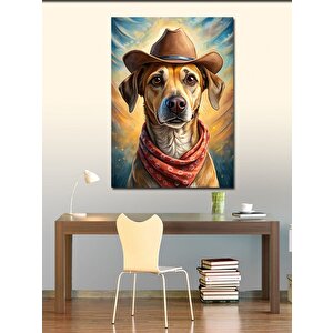 Kanvas Tablo Kovboy Şapkalı Köpek