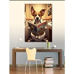 Kanvas Tablo Gazete Okuyan Köpek 100x140 cm