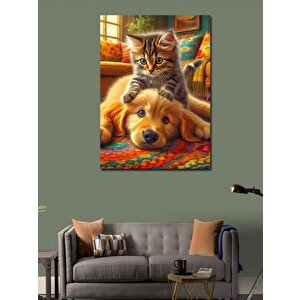 Kanvas Tablo Kediler Ve Köpek 100x140 cm