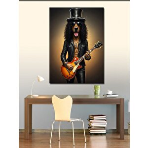 Kanvas Tablo Gitarist Şapkalı Köpek