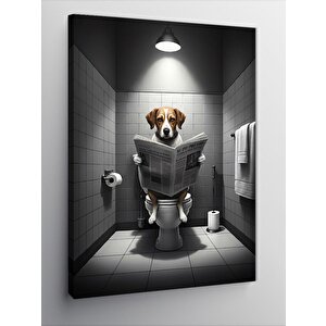 Kanvas Tablo Tuvalette Okuyan Köpek