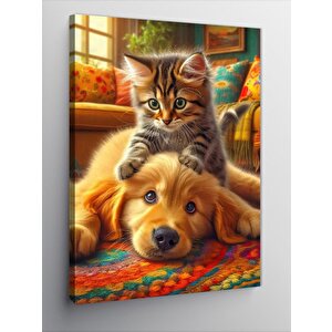 Kanvas Tablo Kediler Ve Köpek