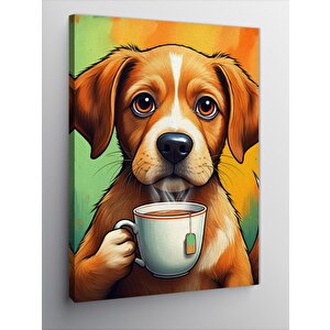 Kanvas Tablo Kahve İçen Köpek