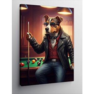 Kanvas Tablo Bilardo Oynayan Köpek