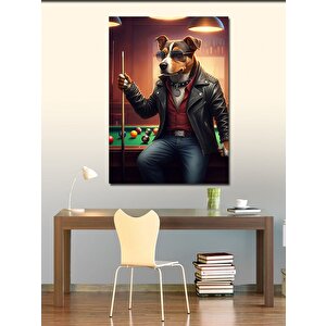 Kanvas Tablo Bilardo Oynayan Köpek