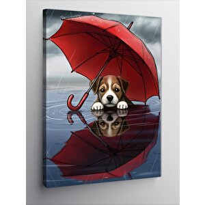 Kanvas Tablo Kırmızı Şemsiyeli Köpekler