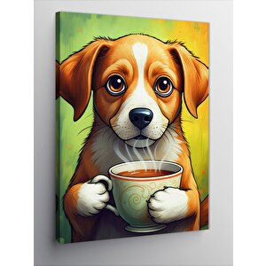 Kanvas Tablo Kahve İçen Köpek