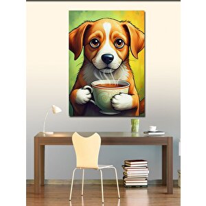 Kanvas Tablo Kahve İçen Köpek