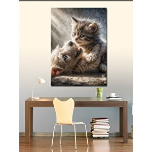 Kanvas Tablo Kedi Ve Köpek Yavrusu