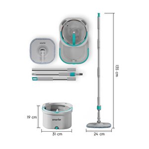  aqua Max + Yedek Temi̇z & Ki̇rli̇ Suyu Ayirma Özelli̇ği̇ Çi̇ft Kova Otomati̇k Temi̇zli̇k Seti̇ Mop Paspas