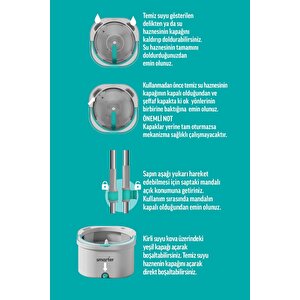 Smarter aqua Max + Yedek Temi̇z & Ki̇rli̇ Suyu Ayirma Özelli̇ği̇ Çi̇ft Kova Otomati̇k Temi̇zli̇k Seti̇ Mop Paspas