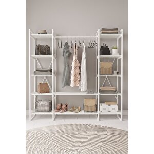 Nilamu Elbise Dolabı Beyaz 2, Metal Aksamlı, Beyaz, Açık Dolap, Organizer, Askılık 175*170*38 Beyaz