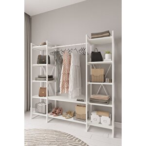 Nilamu Elbise Dolabı Beyaz 2, Metal Aksamlı, Beyaz, Açık Dolap, Organizer, Askılık 175*170*38 Beyaz