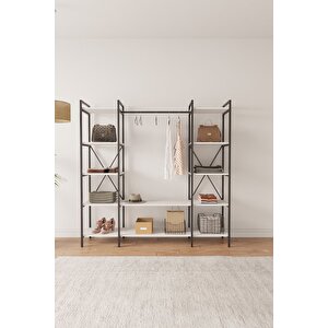 Nilamu Elbise Dolabı Beyaz, Metal Aksamlı, Beyaz, Açık Dolap, Organizer, Askılık 175*170*35 Beyaz