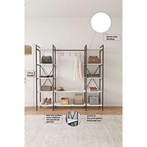 Nilamu Elbise Dolabı Beyaz, Metal Aksamlı, Beyaz, Açık Dolap, Organizer, Askılık 175*170*35 Beyaz