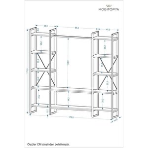 Nilamu Elbise Dolabı Beyaz, Metal Aksamlı, Beyaz, Açık Dolap, Organizer, Askılık 175*170*35