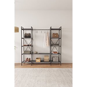 Nilamu Elbise Dolabı Antrasit, Metal Aksamlı, Açık Dolap, Organizer, Askılık 175*170*36 Antrasit