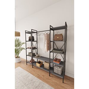 Nilamu Elbise Dolabı Antrasit, Metal Aksamlı, Açık Dolap, Organizer, Askılık 175*170*36 Antrasit