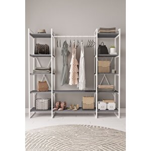 Nilamu Elbise Dolabı Antrasit 2, Metal Aksamlı, Açık Dolap, Organizer, Askılık 175*170*39 Antrasit