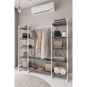 Nilamu Elbise Dolabı Antrasit 2, Metal Aksamlı, Açık Dolap, Organizer, Askılık 175*170*39 Antrasit