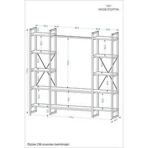 Nilamu Elbise Dolabı Antrasit 2, Metal Aksamlı, Açık Dolap, Organizer, Askılık 175*170*39 Antrasit