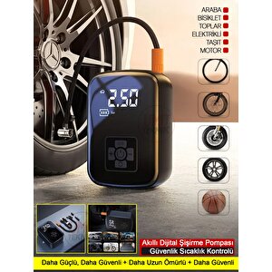 Dijital Taşınabilir Kablosuz Hızlı Lastik Şişirici Powerbank Akü Şarj Işıklı Hava Kompresörü